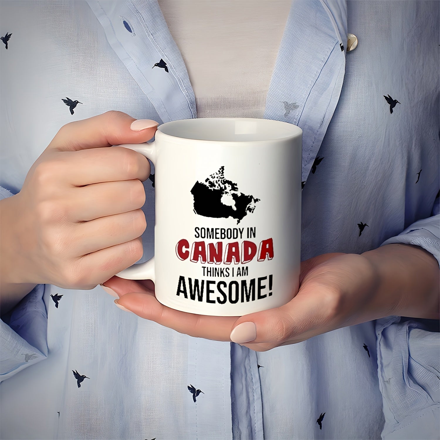 Tailorly White Ceramic 11 oz Mug - Somebody In Canada Thinks I Am Awesome Bold Black Canadian Map Silhouette With Small Moose Detail Mug