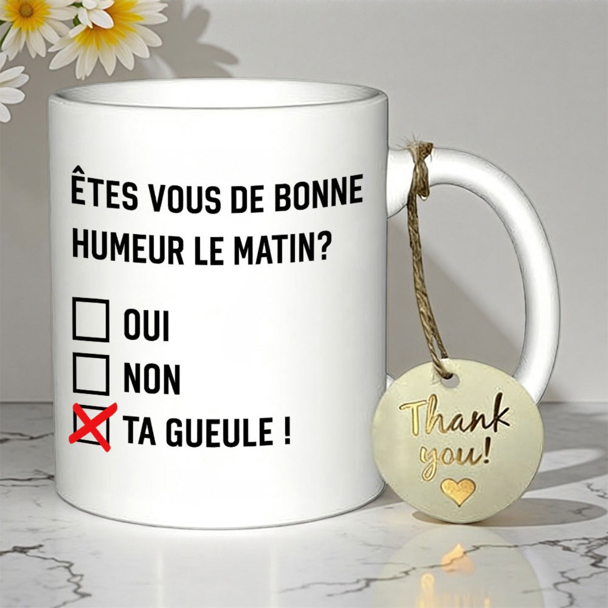 Tailorly White Ceramic 11 oz Mug - Thank You Simple White Ceramic Featuring Minimalist Checkboxes And Red Cross Mark Mug