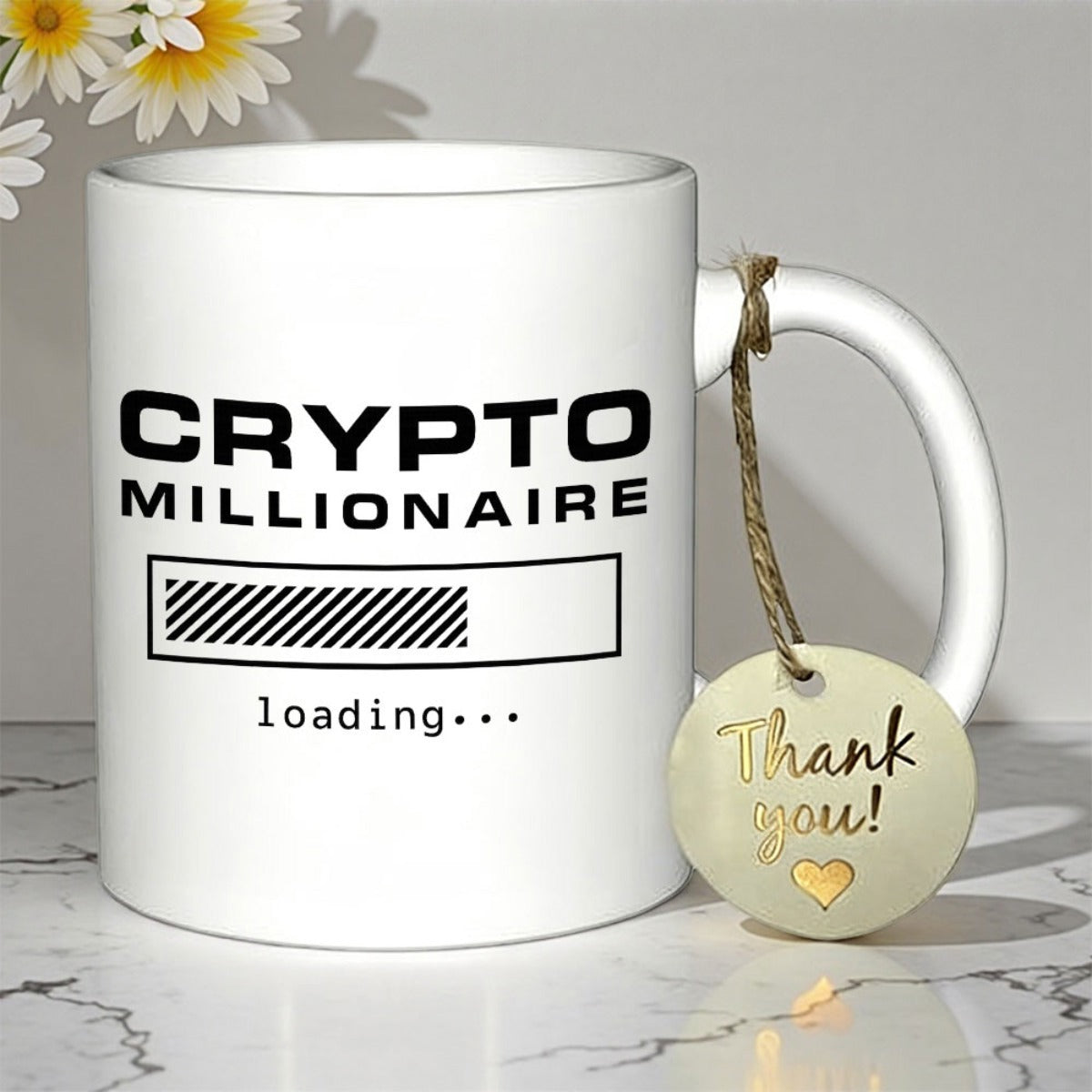 Tailorly White Ceramic 11 oz Mug - Crypto Millionaire Minimalist Digital Progress Bar Showing Status Of Financial Growth Progress Bar