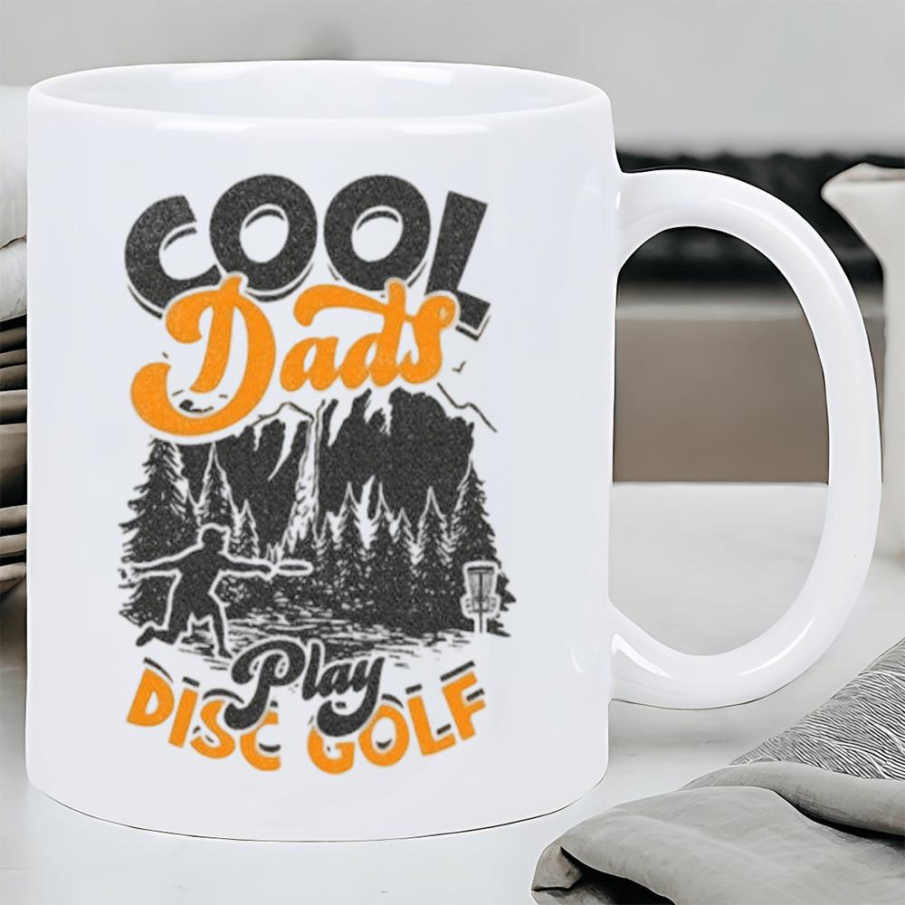 Tailorly White Ceramic 11 oz Mug - Cool Dads Play Disc Golf Mountain Wilderness Scene Featuring A Silhouetted Athlete In Nature Disc Golf Player