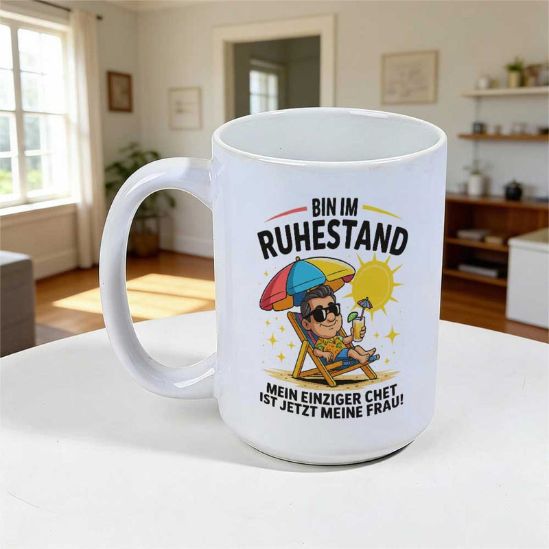 Tailorly White Ceramic 11 oz Mug - Relaxed Cartoon Character Lounging On Beach Chair Under Sunny Tropical Umbrella Man
