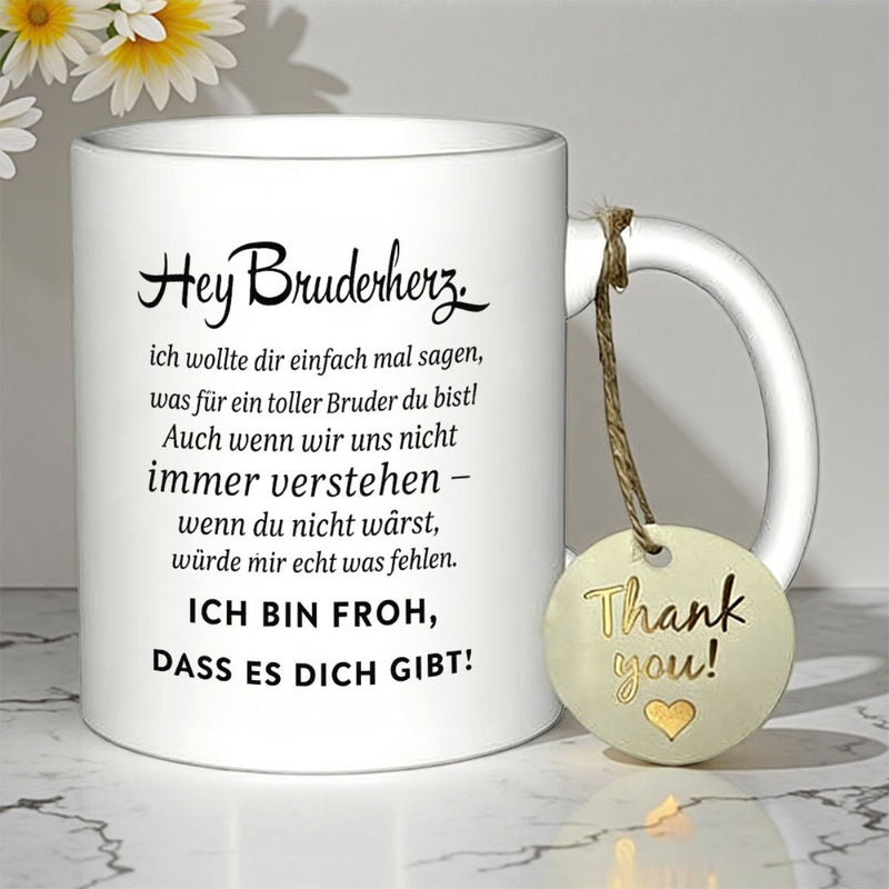 Tailorly White Ceramic 11 oz Mug - Thank You Elegant White Ceramic Featuring Decorative Text And Golden Heart Hanging Mug
