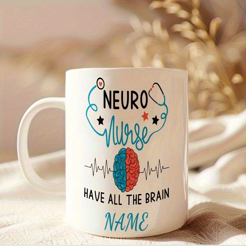 Tailorly White Ceramic 11 oz Mug - Neuro Nurse Have All The Brain Artistic Stethoscope Circling A Dual Toned Human Medical Brain Nurse