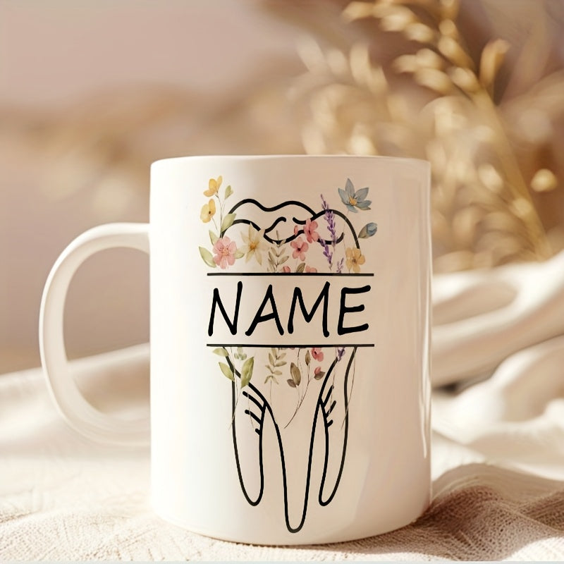 Tailorly White Ceramic 11 oz Mug - Name Artistic Floral Dental Illustration With Blooming Wildflowers And Delicate Botanical Leaves Tooth