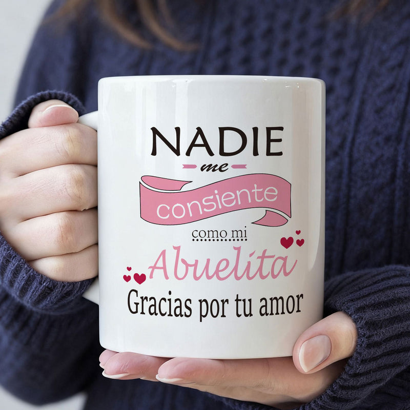 Tailorly White Ceramic 11 oz Mug - Pink Banner Decoration With Tiny Floating Hearts Around Sentimental Message Mug
