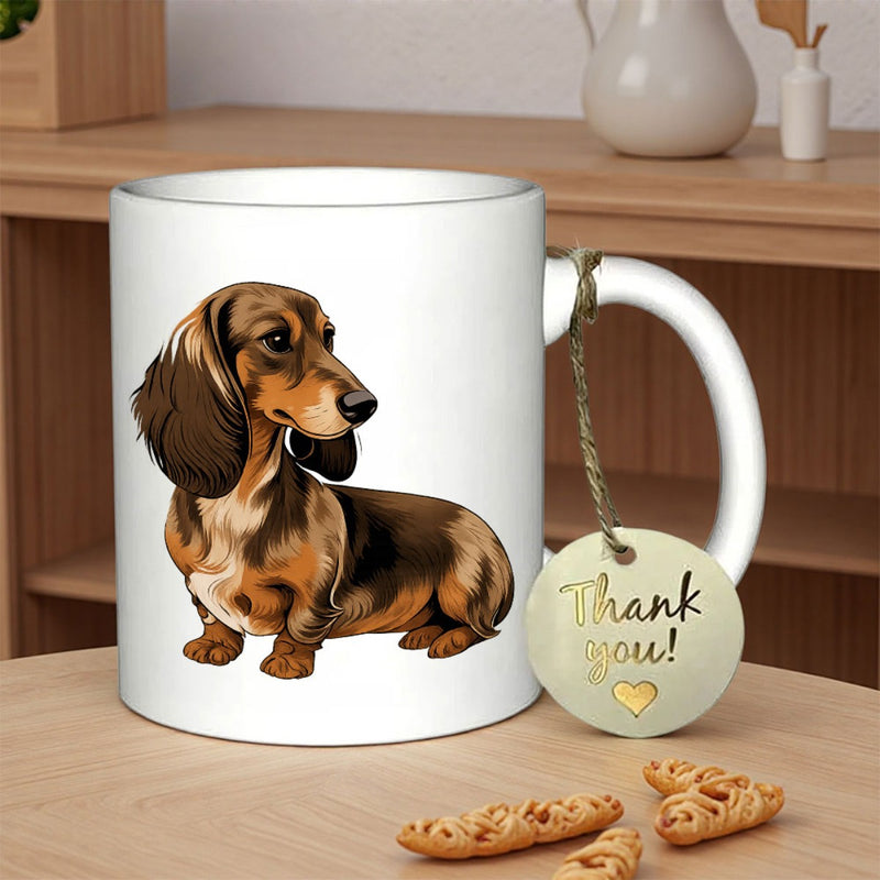 Tailorly White Ceramic 11 oz Mug - Thank You Adorable Brown And Black Smooth Coated Long Bodied Loyal Sitting Dachshund