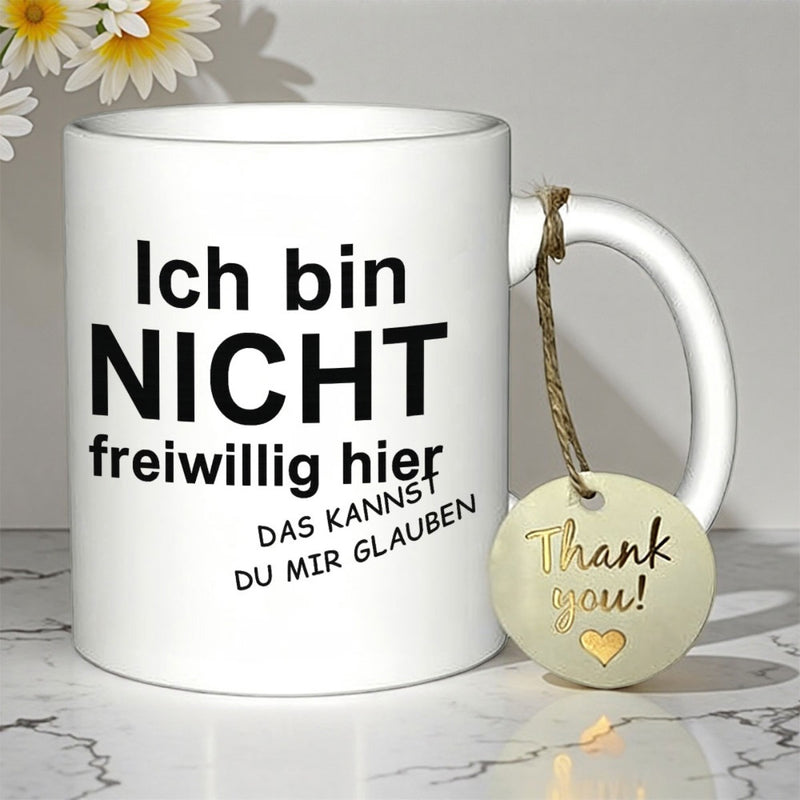 Tailorly White Ceramic 11 oz Mug - Thank You Elegant White Ceramic Cup Featuring Bold Black Lettering And Decorative Hanging Tag Mug