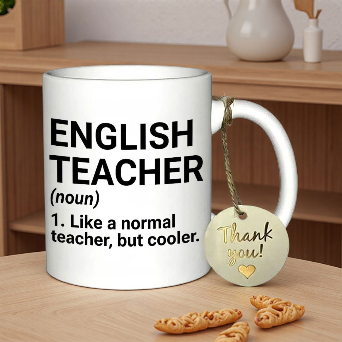Tailorly White Ceramic 11 oz Mug - English Teacher Noun Like A Normal Teacher But Cooler Bold Minimalist Typography Design With Dictionary Style Definition Layout