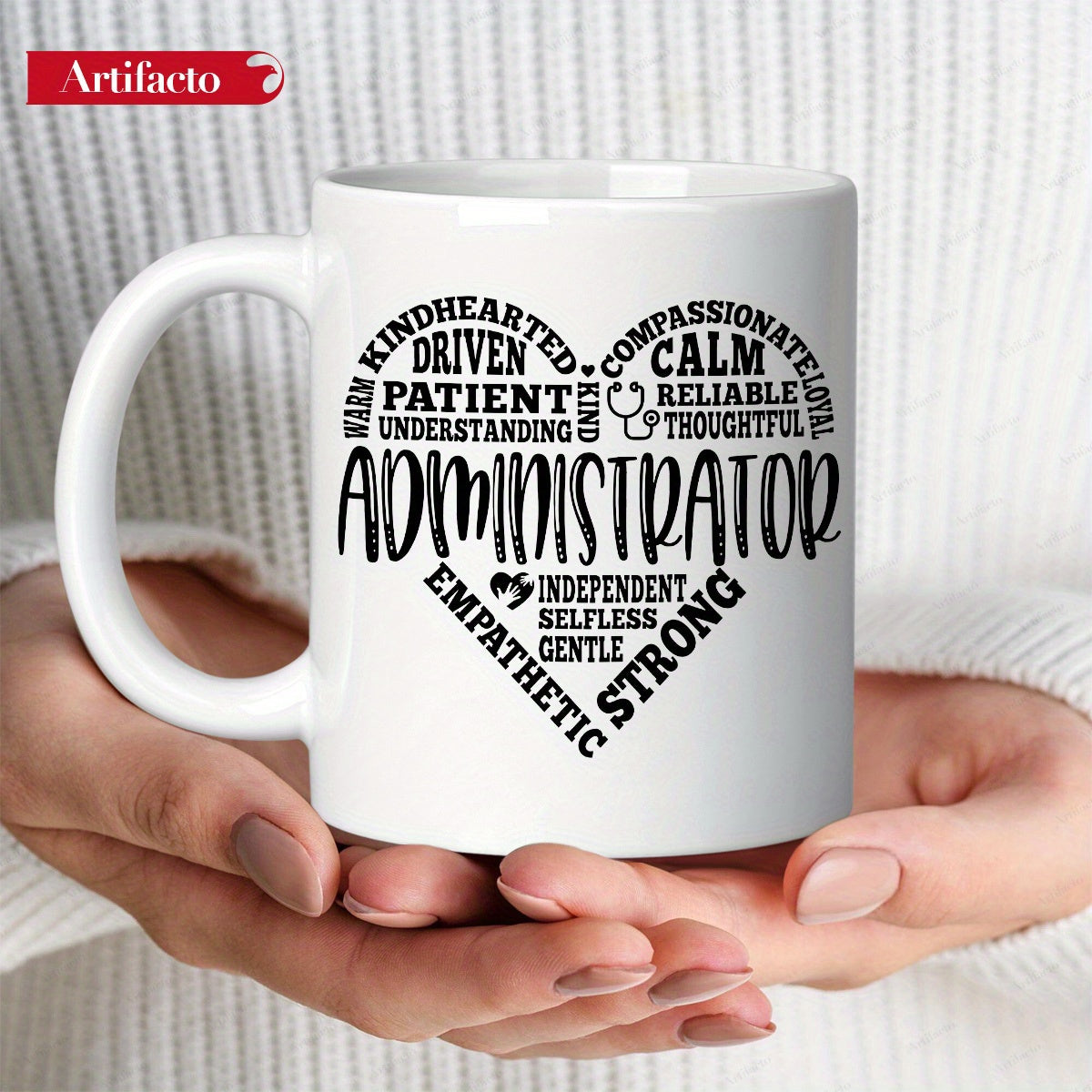 Tailorly White Ceramic 11 oz Mug - Administrator Meaningful Words Arranged In A Decorative Stethoscope Themed Artistic Heart