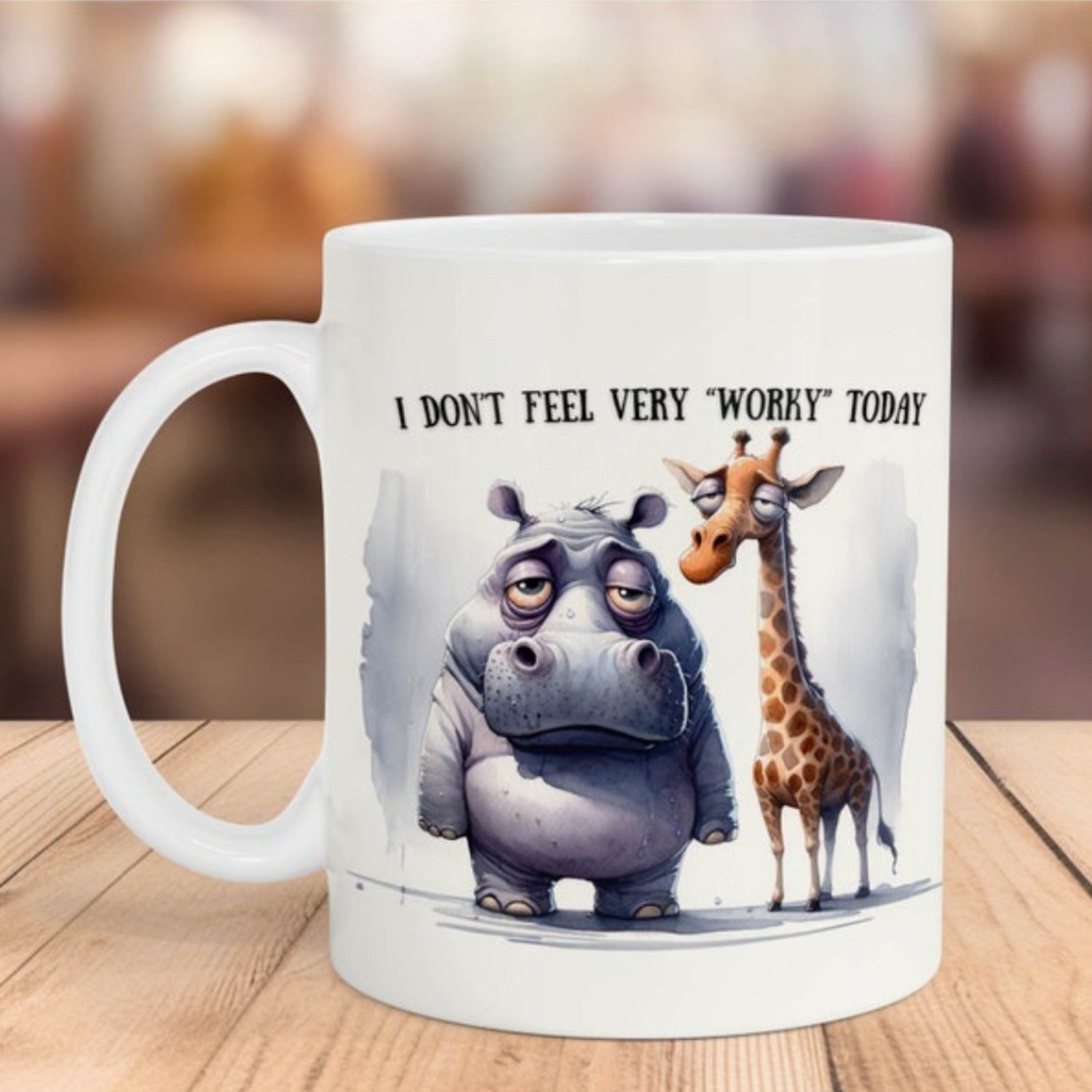 Tailorly White Ceramic 11 oz Mug - I Don't Feel Very Worky Today Exhausted Animals Standing Together Looking Tired And Very Lazy Realistic Hippo