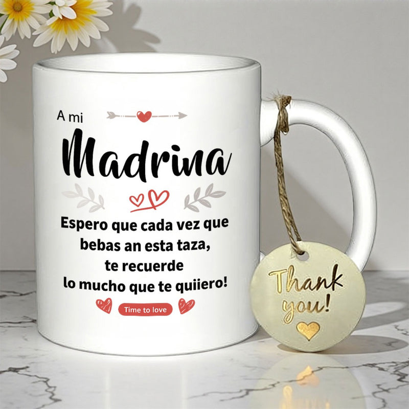 Tailorly White Ceramic 11 oz Mug - Time Is Love Thank You Decorated With Red Hearts And Elegant Black Calligraphy Mug