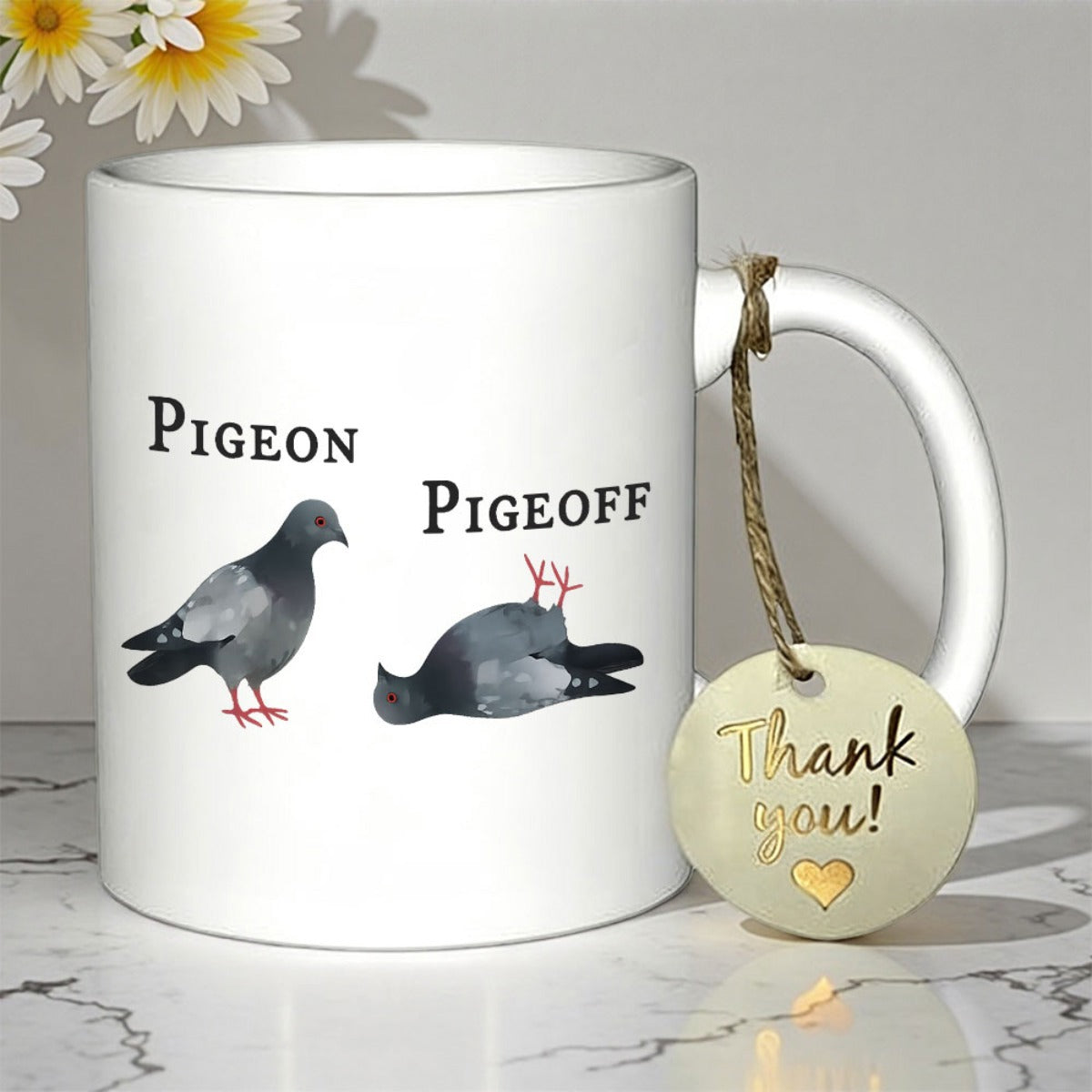 Tailorly White Ceramic 11 oz Mug - Pigeon Pigeoff Funny Realistic Birds In Standing And Resting Poses Graphic Pigeon