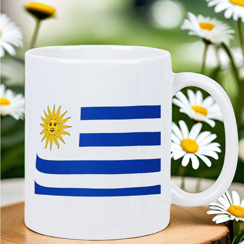 Tailorly White Ceramic 11 oz Mug - Patriotic National Symbol Of Uruguay With Radiant Sun And Blue Stripes Flag