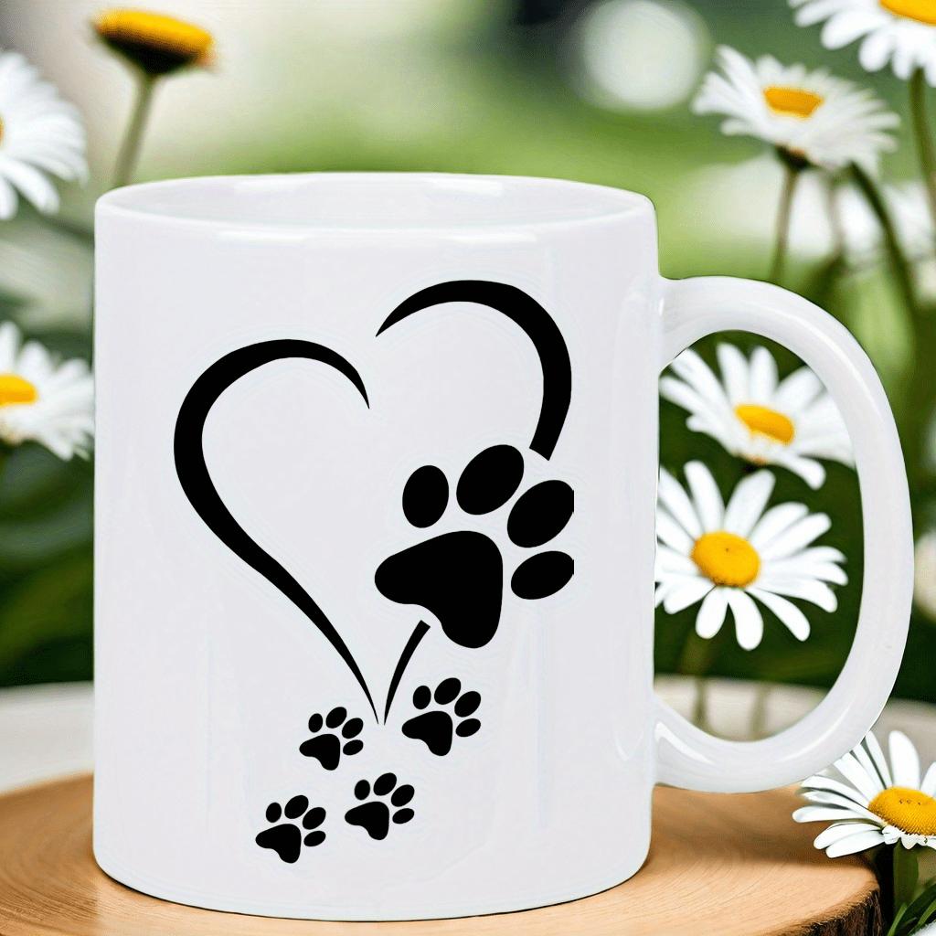 Tailorly White Ceramic 11 oz Mug - Minimalist Black Heart Outline With Artistic Walking Animal Tracks Footprint Paw