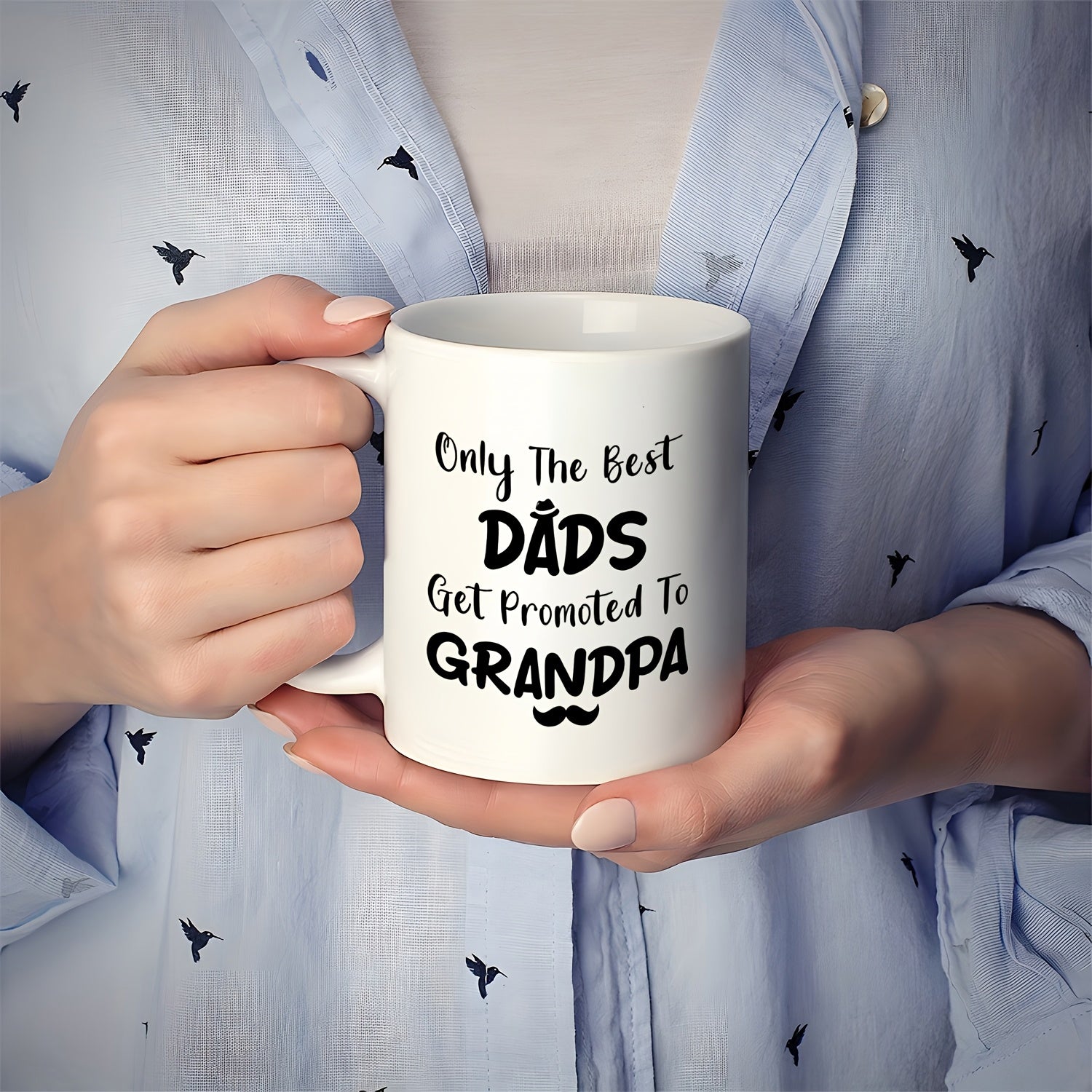 Tailorly White Ceramic 11 oz Mug - Only The Best Dads Get Promoted To Grandpa Simple Minimalist Ceramic Featuring Bold Black Script And Decorative Mustache Mug