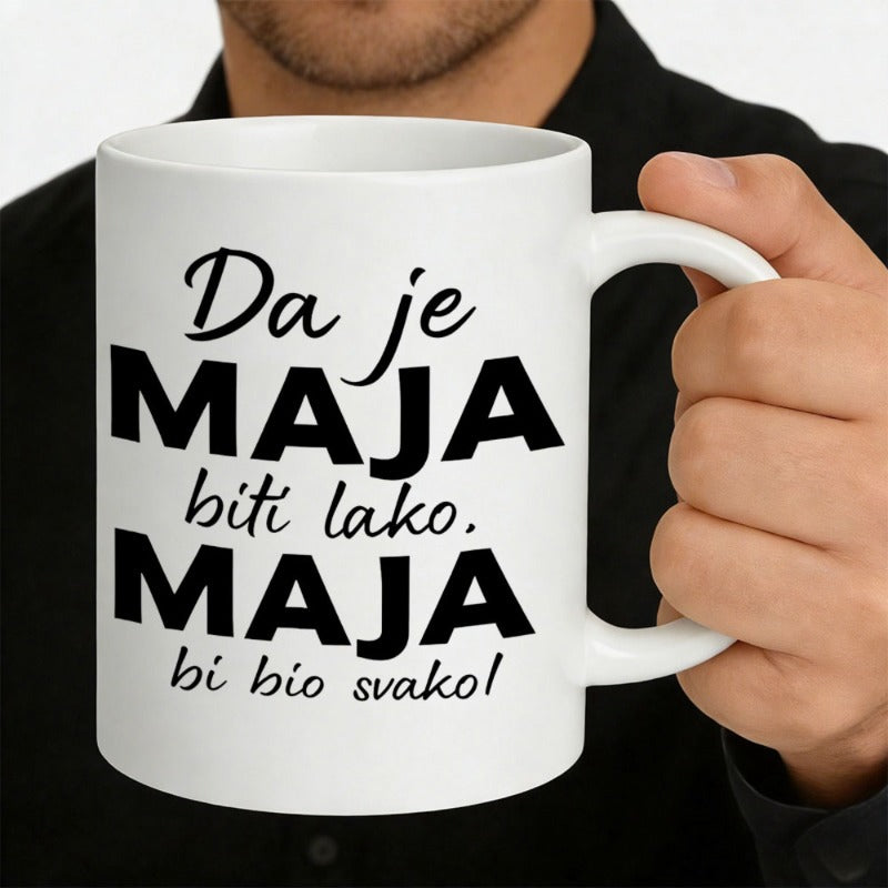 Tailorly White Ceramic 11 oz Mug - Minimalist White Ceramic Coffee Container With Bold Black Script Typography Mug