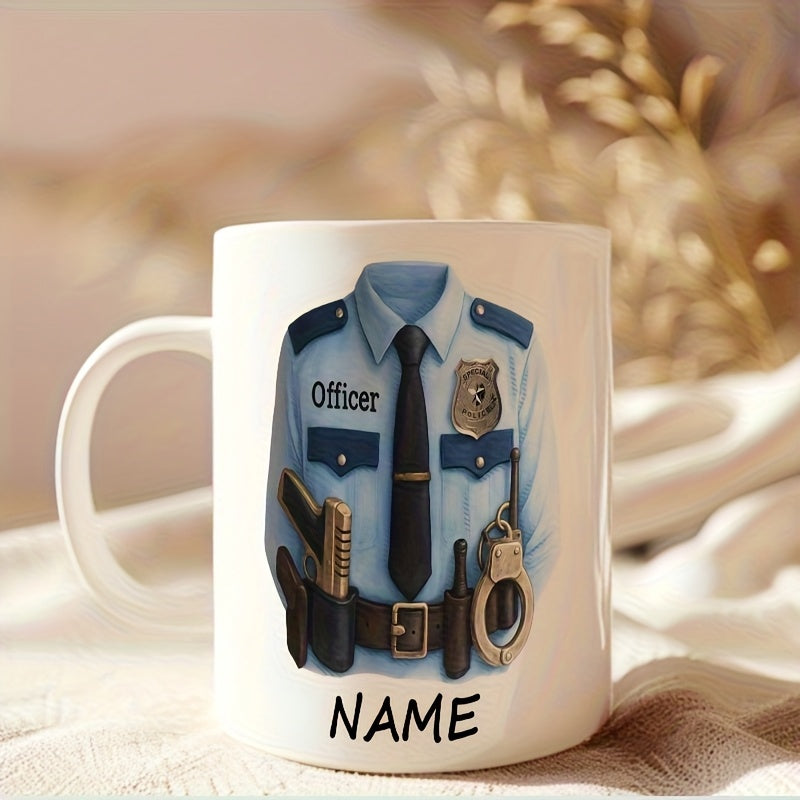 Tailorly White Ceramic 11 oz Mug - Officer Professional Blue Police Uniform With Duty Belt And Tools Uniform