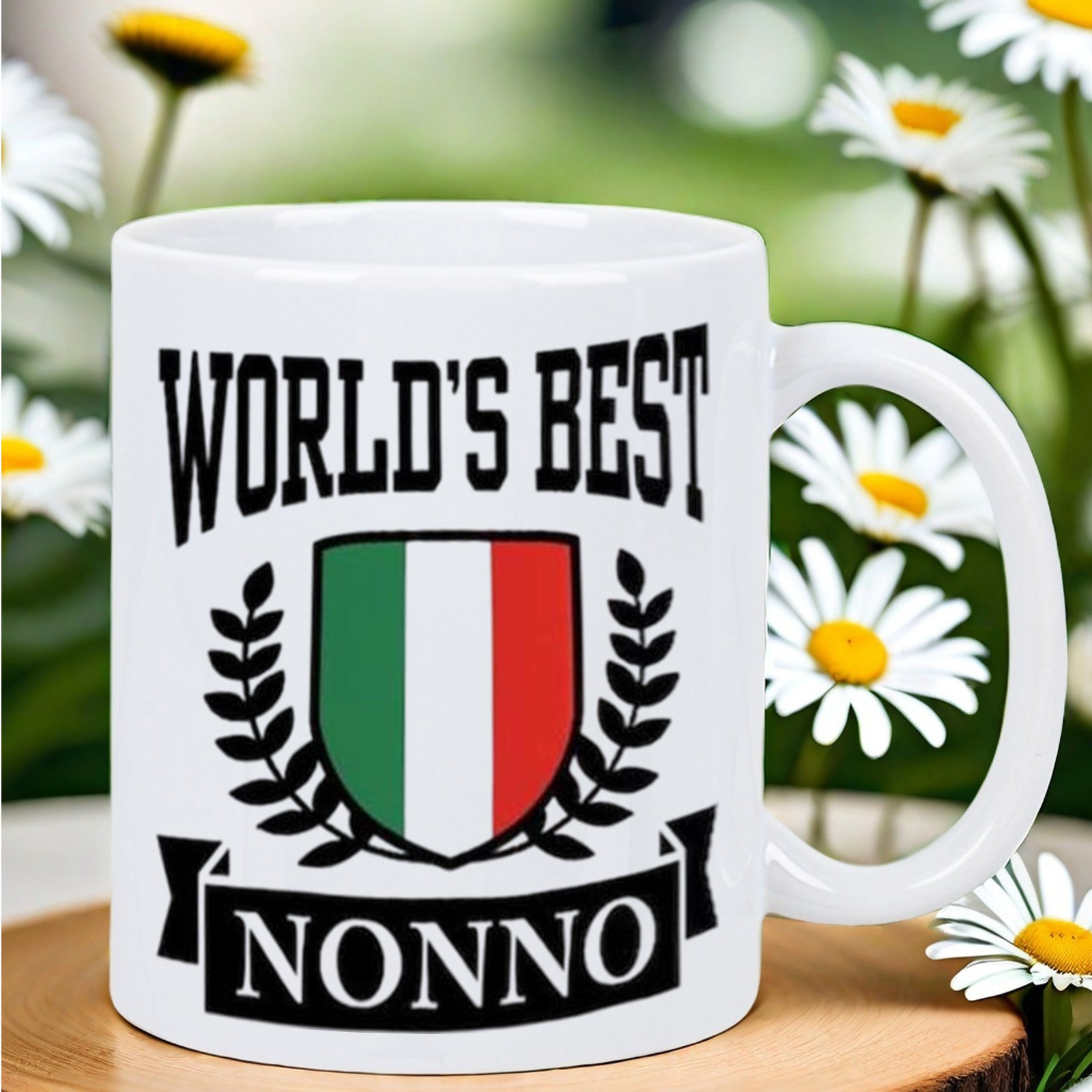 Tailorly White Ceramic 11 oz Mug - Worlds Best Italian Heritage Shield Surrounded By Symmetrical Black Laurel Wreaths Mug