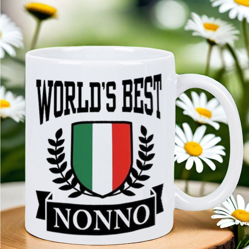 Tailorly White Ceramic 11 oz Mug - Worlds Best Italian Heritage Shield Surrounded By Symmetrical Black Laurel Wreaths Mug