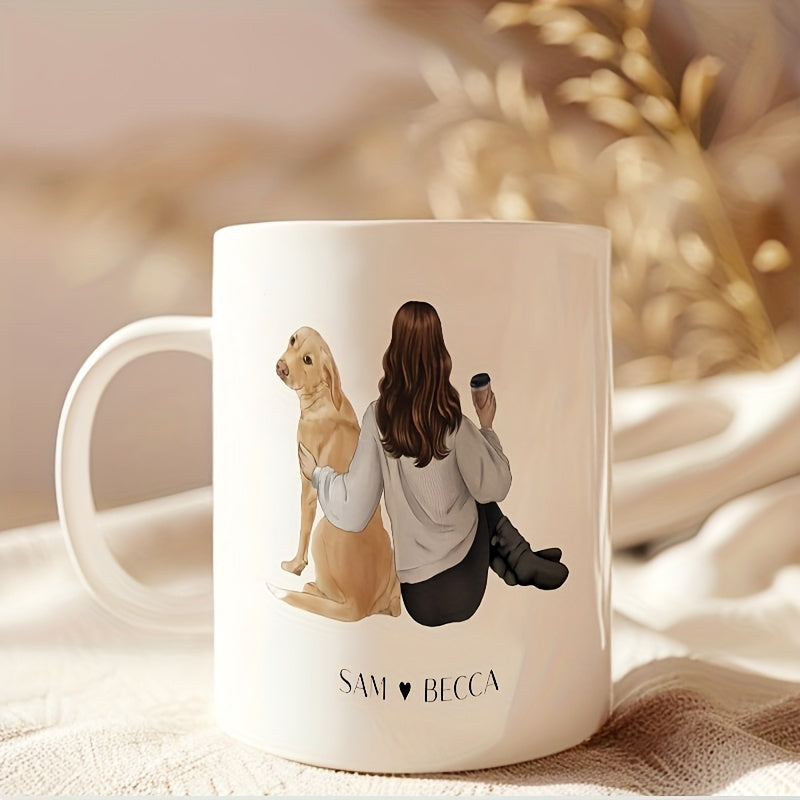 Tailorly White Ceramic 11 oz Mug - Sam Becca Serene Woman Sitting With Loyal Dog Under Soft Light Woman
