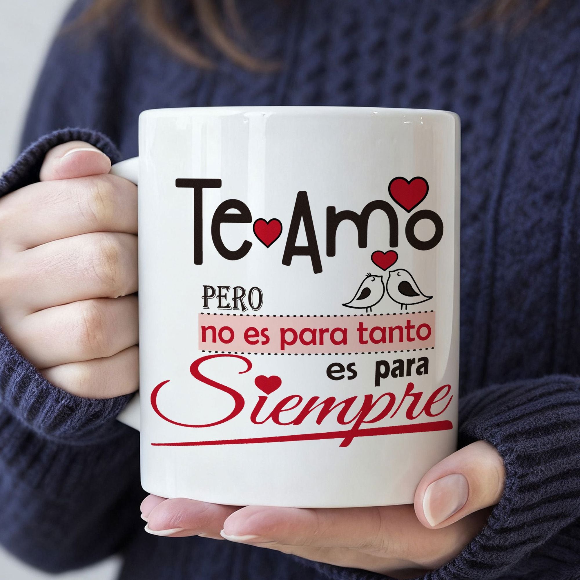 Tailorly White Ceramic 11 oz Mug - Romantic Red Hearts Floating Above Two Sweet Kissing Love Bird