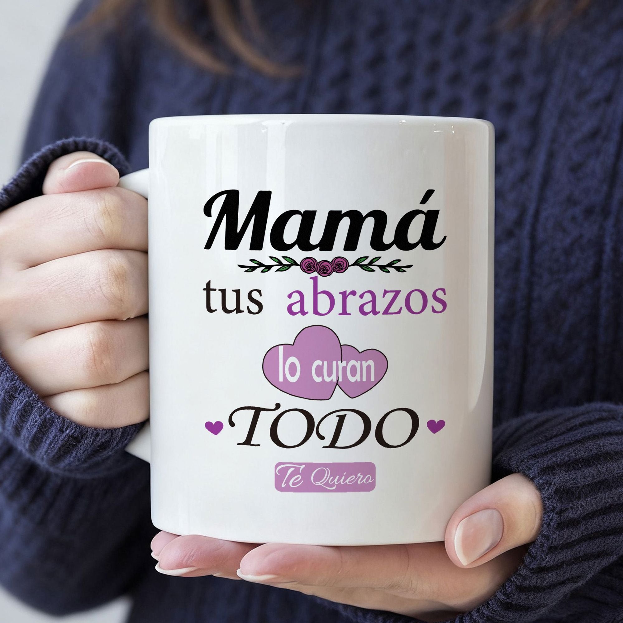 Tailorly White Ceramic 11 oz Mug - Elegant Ceramic Body Featuring Purple Hearts And Delicate Floral Patterns Mug