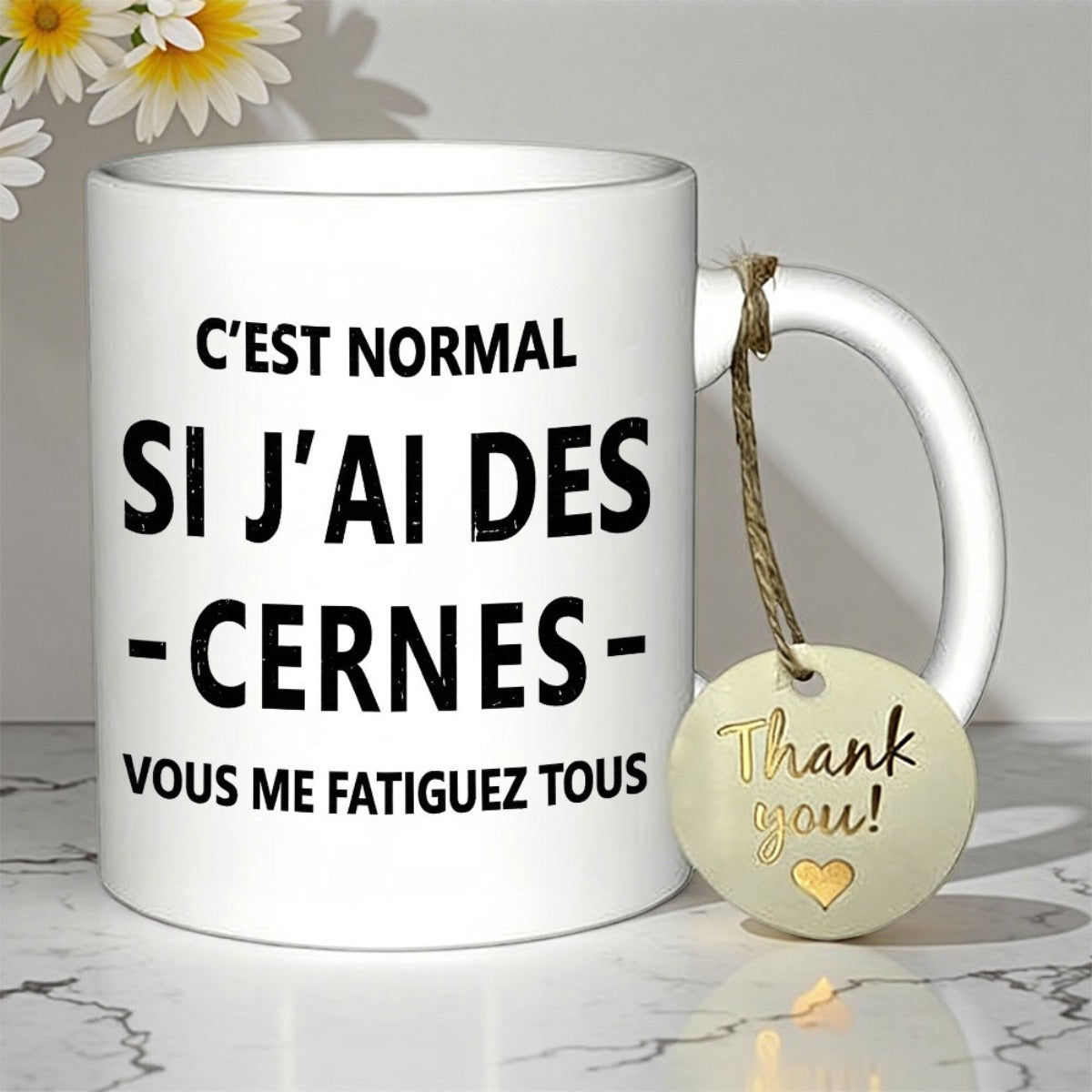 Tailorly White Ceramic 11 oz Mug - Thank You Minimalist White Ceramic Cup Featuring Bold Black Font Design Mug