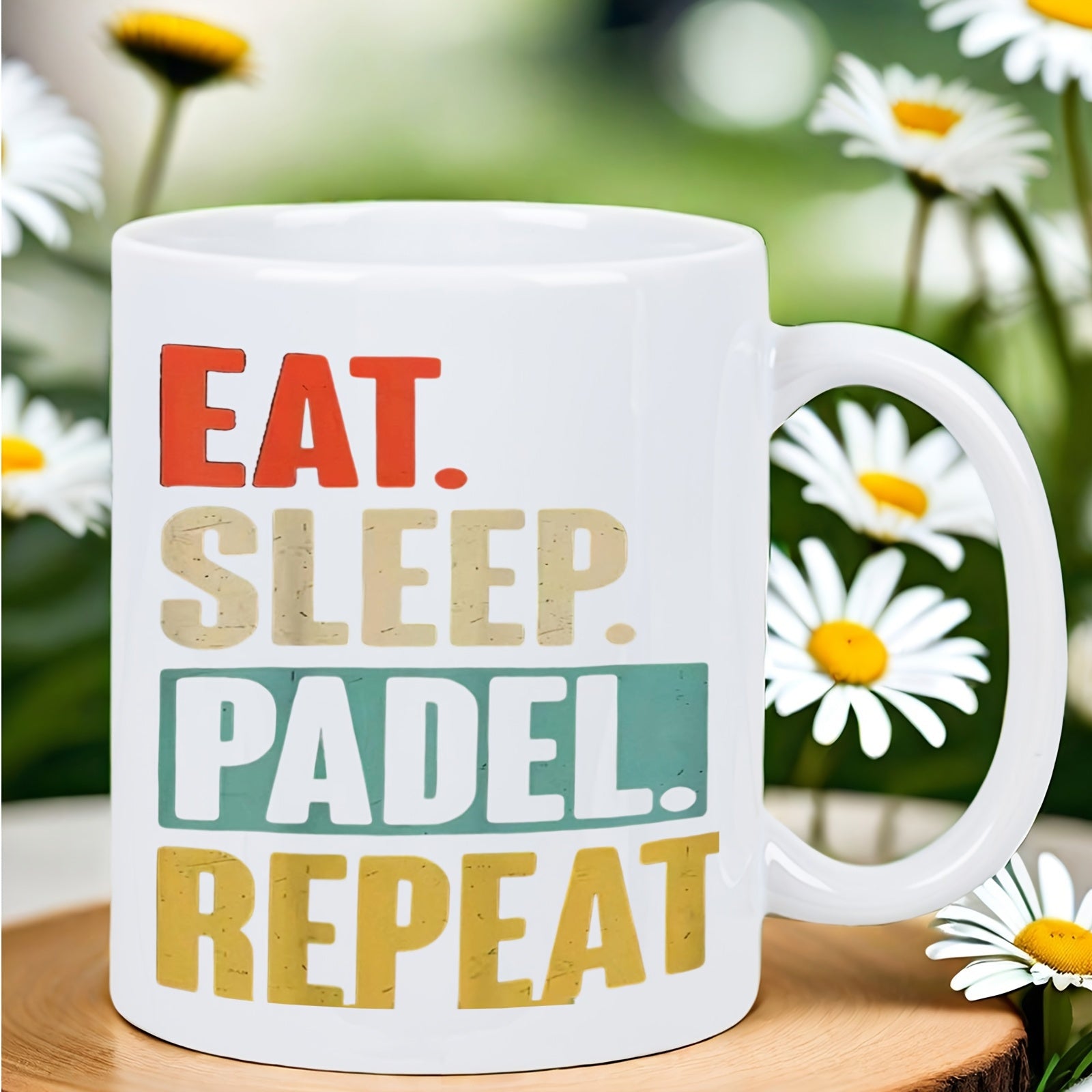 Tailorly White Ceramic 11 oz Mug - Eat Sleep Padel Repeat Minimalist White Ceramic Vessel With Vibrant Retro Styled Text Design Mug