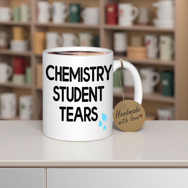 Tailorly White Ceramic 11 oz Mug - Chemistry Student Tears Minimalist White Ceramic Vessel Featuring Simple Blue Water Droplet Accents Mug