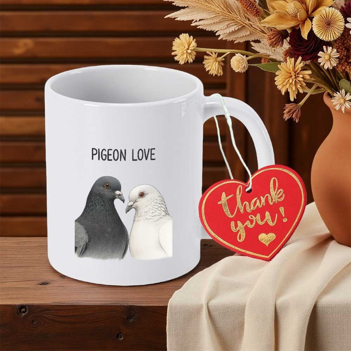 Tailorly White Ceramic 11 oz Mug - Pigeon Love Realistic Pair Of Pigeons Resting Together Within A Serene Natural Atmosphere Pigeon