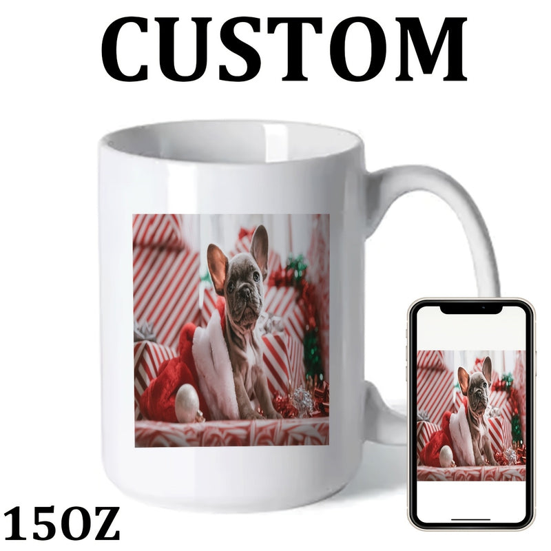 Tailorly White Ceramic 11 oz Mug - Custom 15OZ Festive Holiday Scene With French Bulldog Wearing Santa Costume French Bulldog
