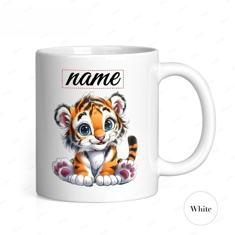 Tailorly White Ceramic 11 oz Mug - Name Adorable Sitting Tiger Cub With Blue Eyes And Vibrant Orange Stripes Tiger
