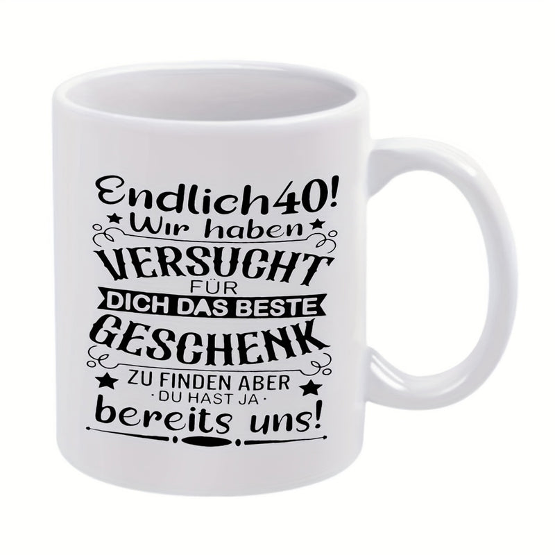 Tailorly White Ceramic 11 oz Mug - Simple Elegant White Ceramic Coffee Cup Featuring Decorative Black Typography Mug