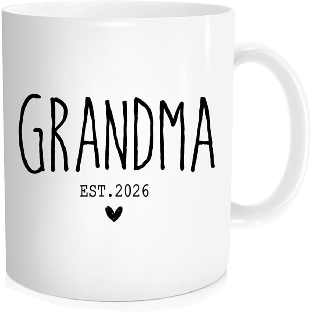 Tailorly White Ceramic 11 oz Mug - Grandma Est 2026 Minimalist Ceramic Surface Featuring A Tiny Heart Detail