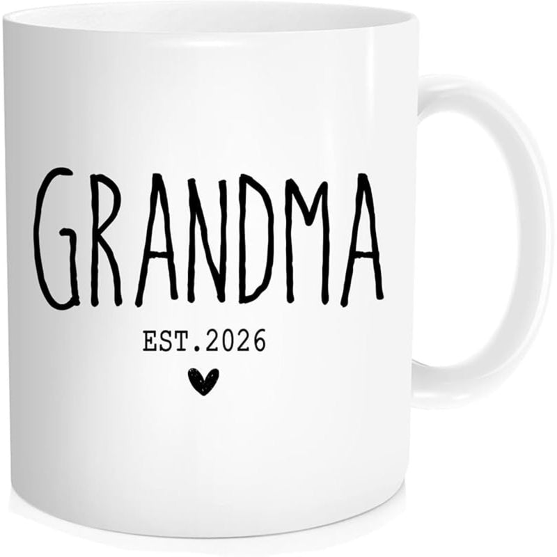 Tailorly White Ceramic 11 oz Mug - Grandma Est 2026 Minimalist Ceramic Surface Featuring A Tiny Heart Detail