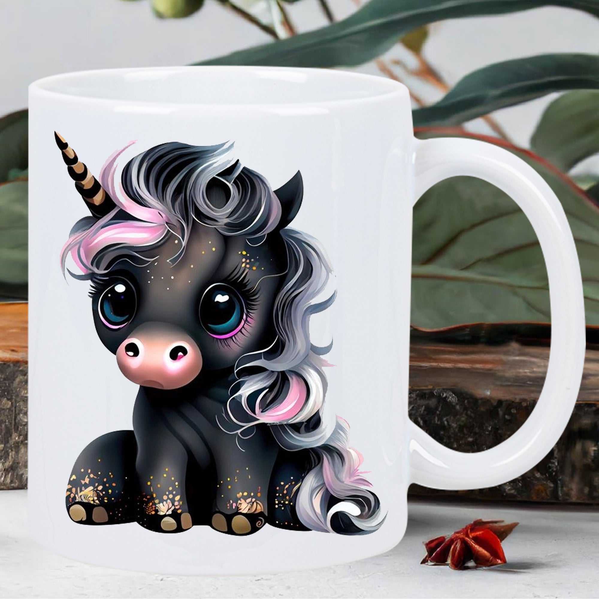 Tailorly White Ceramic 11 oz Mug - Cute Mythical Creature With Flowing Mane And Sparkly Horn Sitting Calmly Unicorn