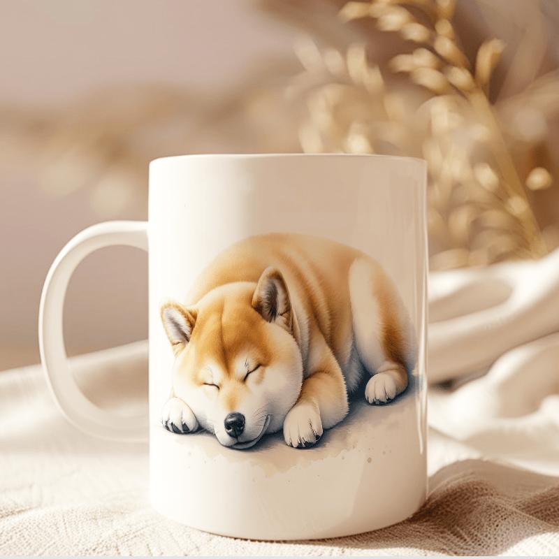 Tailorly White Ceramic 11 oz Mug - Cute Sleeping Shiba Inu Resting Peacefully Under Warm Soft Light Shiba Inu