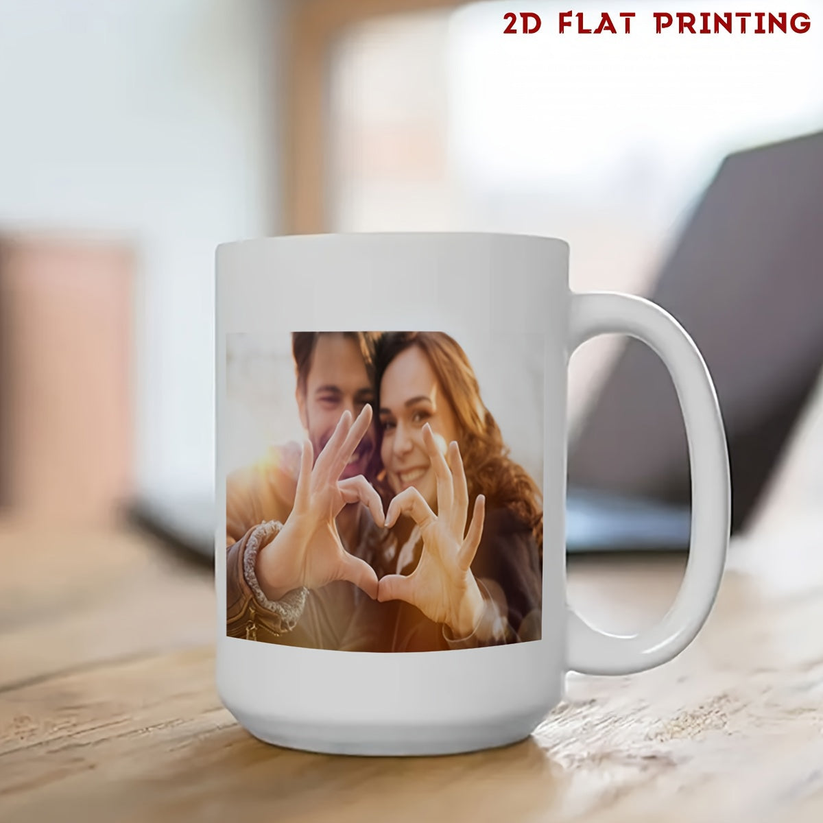 Tailorly White Ceramic 11 oz Mug - Smiling Happy Couple Making Heart Symbol With Hands In Golden Sunlight Couple
