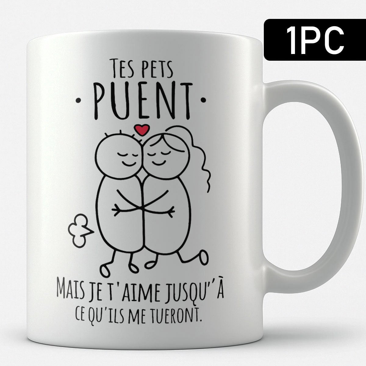 Tailorly White Ceramic 11 oz Mug - Simple Hand Drawn Stick Figures Embracing Together With A Tiny Heart Couple