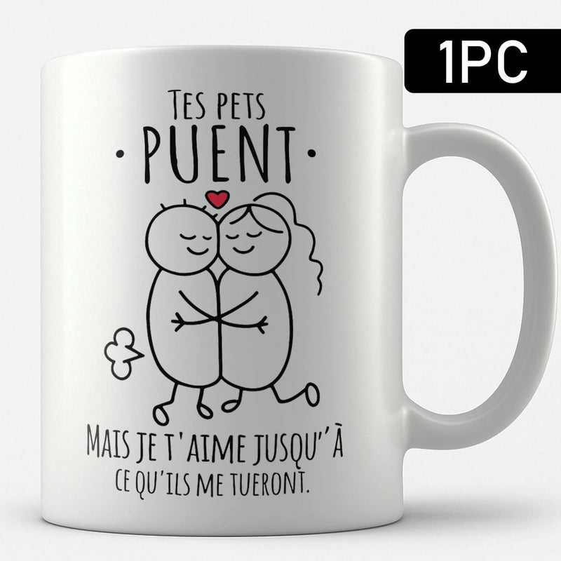 Tailorly White Ceramic 11 oz Mug - Simple Hand Drawn Stick Figures Embracing Together With A Tiny Heart Couple