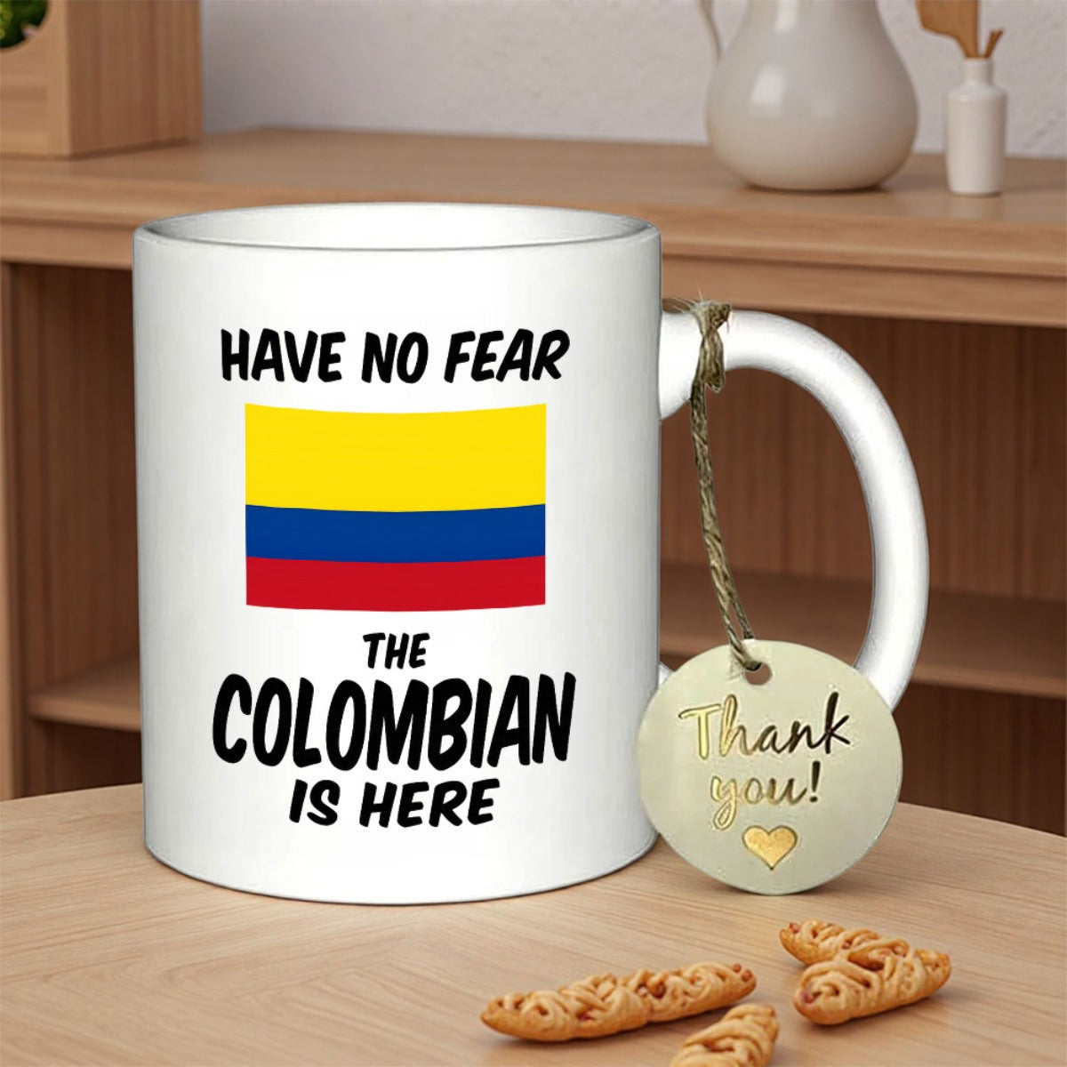 Tailorly White Ceramic 11 oz Mug - Have No Fear The Colombian Is Here Vibrant Yellow Blue Red Stripes Representing South American Heritage Flag