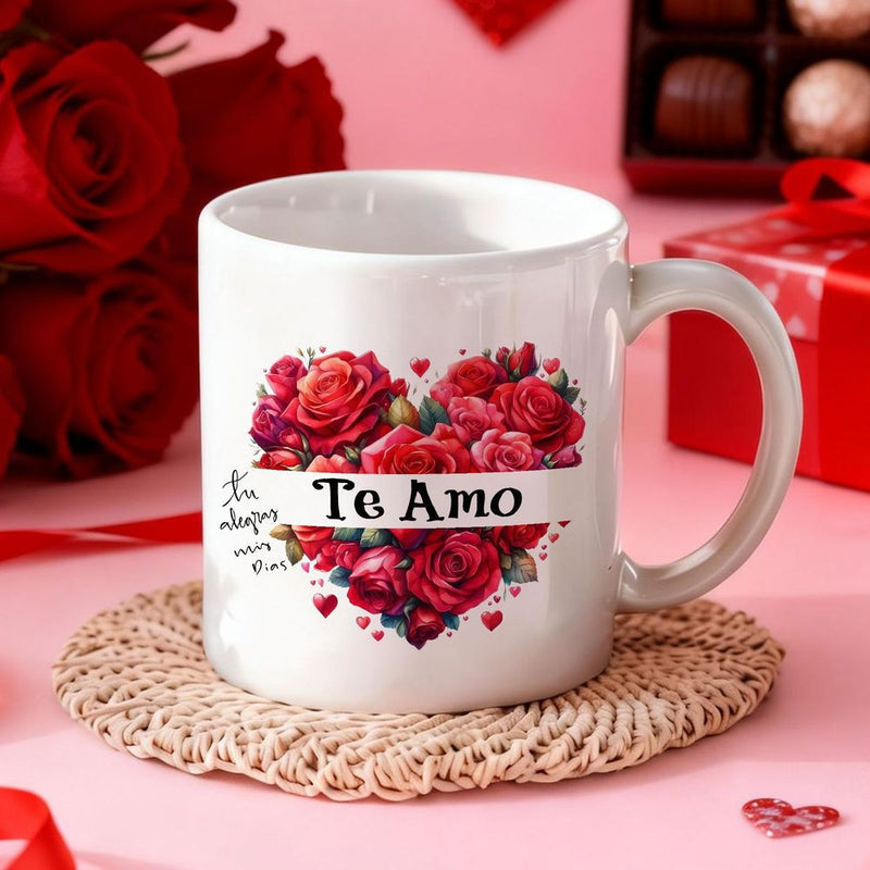 Tailorly White Ceramic 11 oz Mug - Vibrant Red Roses Formed Into A Heart Shape With Delicate Petals Heart