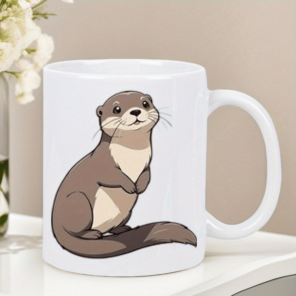 Tailorly White Ceramic 11 oz Mug - Cute Hand Drawn Animal Resting Comfortably On Clean Otter