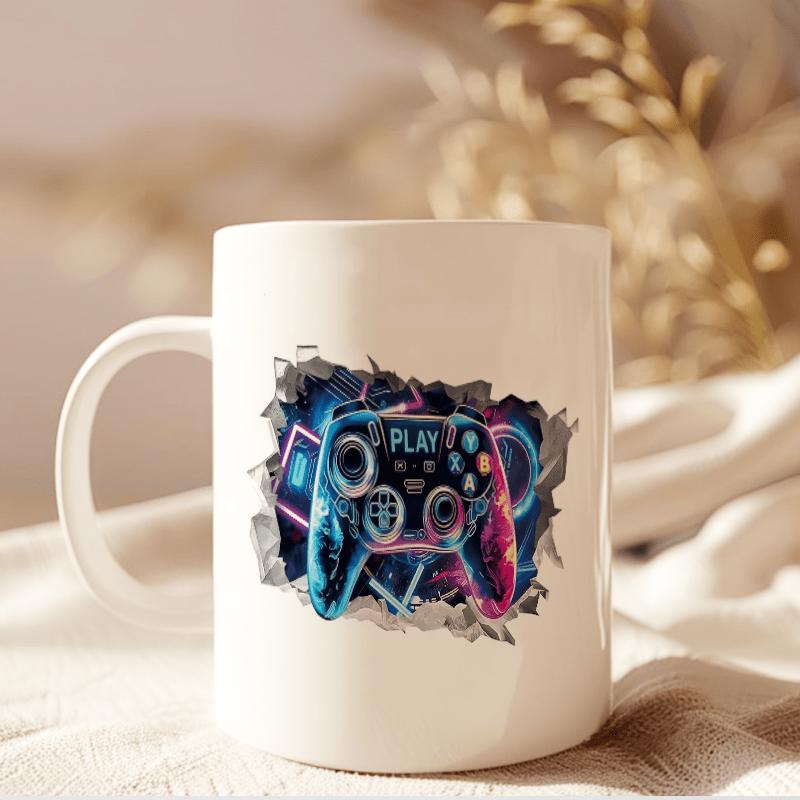 Tailorly White Ceramic 11 oz Mug - Play Cyberpunk Neon Gamepad Glowing With Vibrant Electric Light Effects Controller