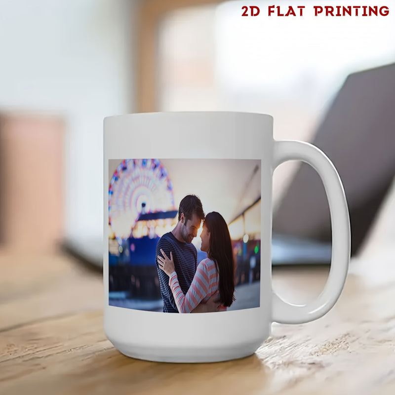 Tailorly White Ceramic 11 oz Mug - Romantic Fairground Scene Under Glowing Lights With A Loving Young Couple