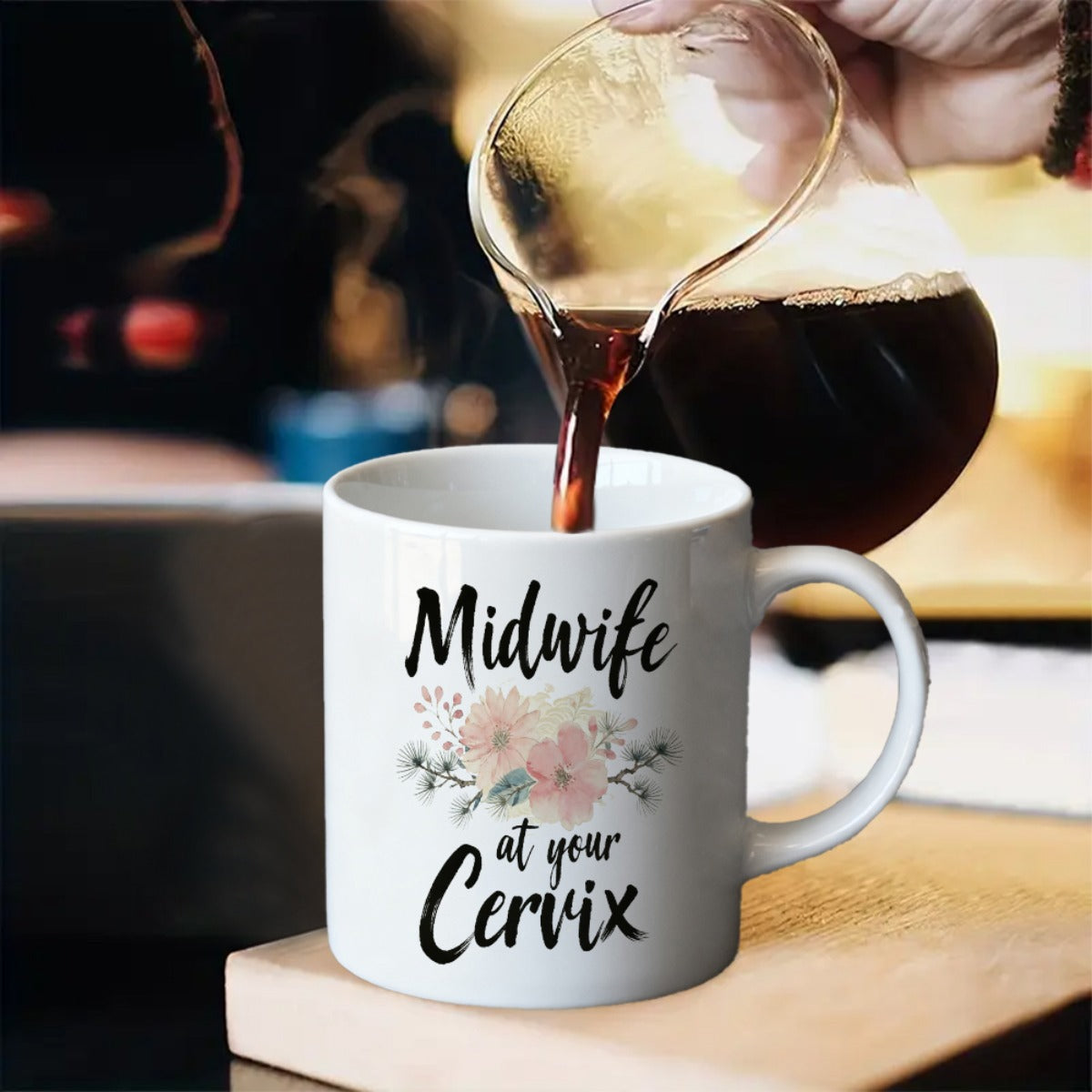 Tailorly White Ceramic 11 oz Mug - Midwife At Your Cervix Elegant Watercolor Flowers Blooming With Delicate Greenery And Subtle Petals Flower