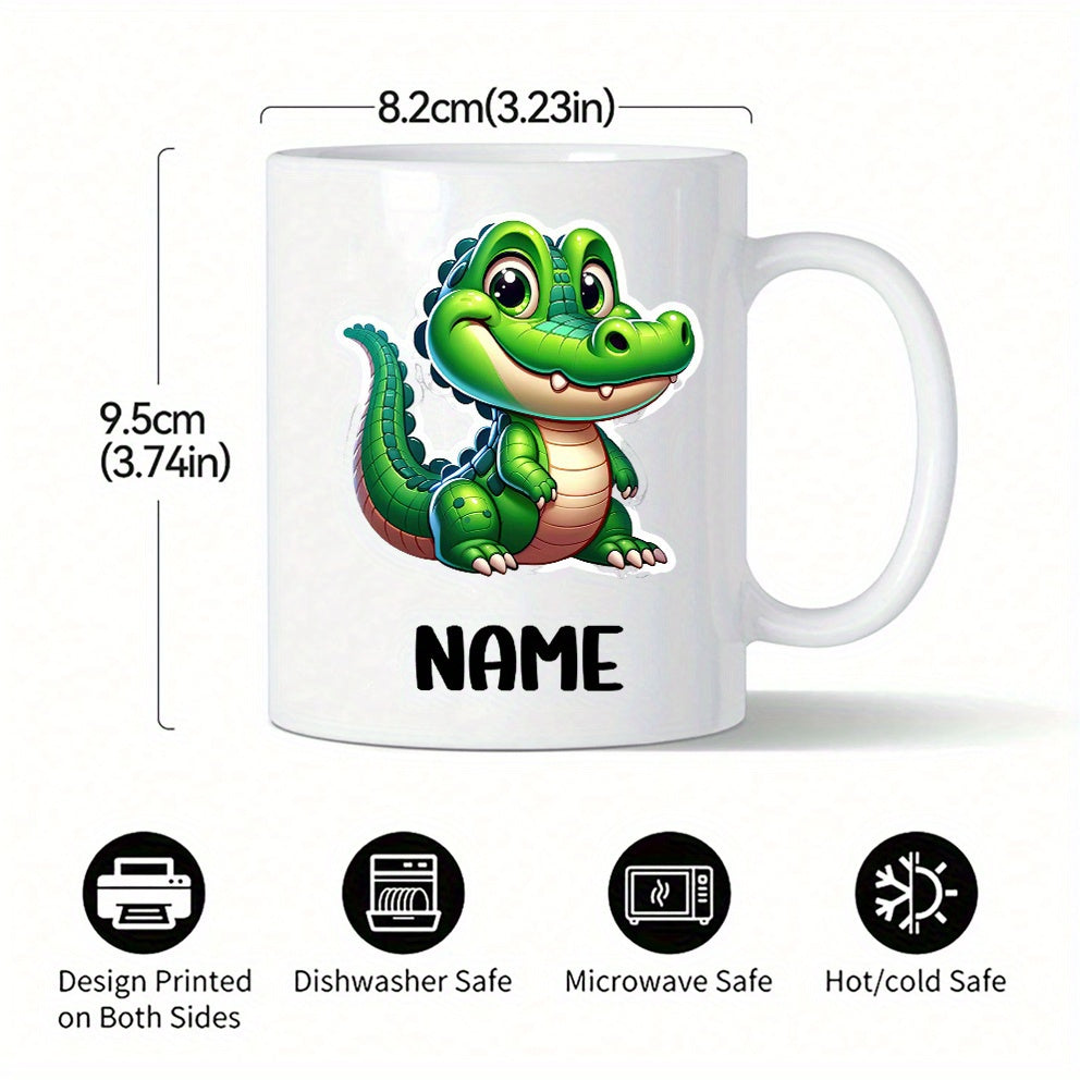 Tailorly White Ceramic 11 oz Mug - Name Adorable Smiling Green Reptile Standing Confidently Against A Clean White Background Crocodile