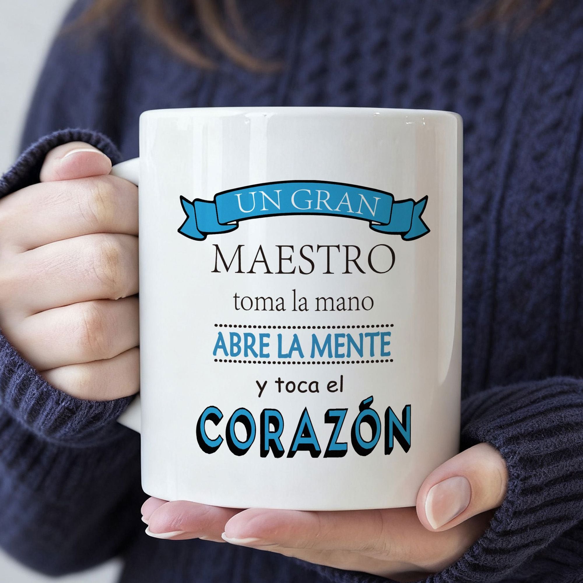 Tailorly White Ceramic 11 oz Mug - Elegant Decorative Banner With Spanish Inspirational Typography Ribbon