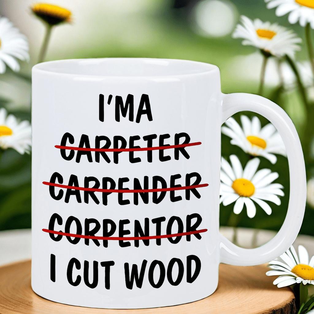 Tailorly White Ceramic 11 oz Mug - Im A Carpeter Carpender Corpentor I Cut Wood Humorous Typographic Text Featuring Funny Woodworking Quote Identity Mug