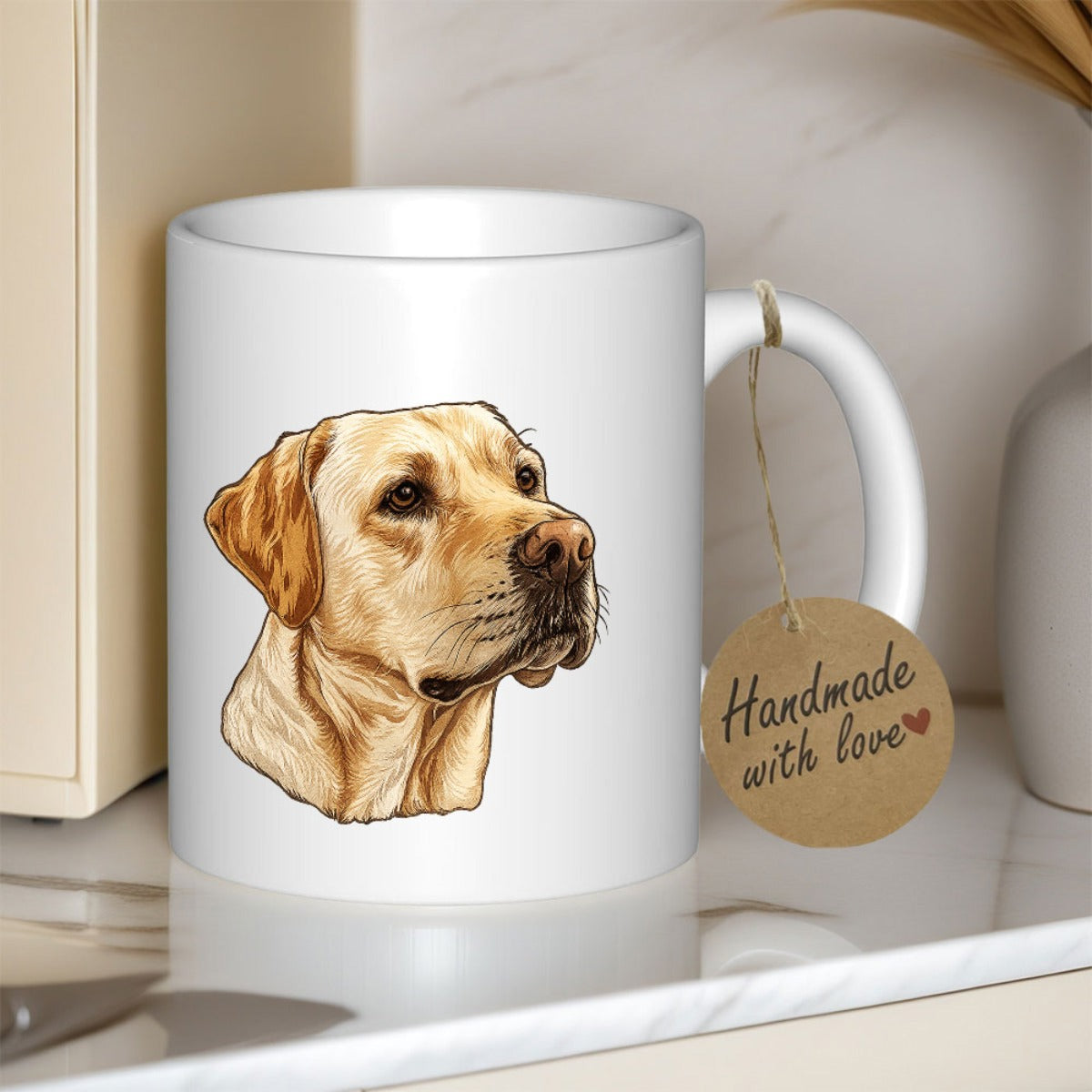 Tailorly White Ceramic 11 oz Mug - Handmade With Love Beautifully Detailed Golden Fur Profile Of A Loyal Retriever Dog